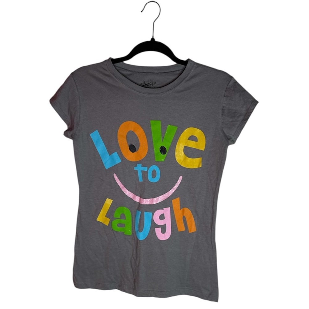 Ross Sportswear “Love to Laugh” Tee Womens Size Medium Gray Colorful